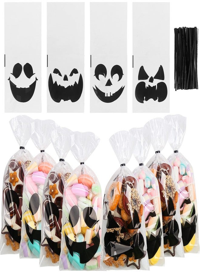 STEFORD Halloween Cellophane Bags,120PCS Halloween Clear Cellophane Candy Gift Treat Bags with 150PCS Twist Ties for Party Favors Supplies(4 Styles) - Image 1